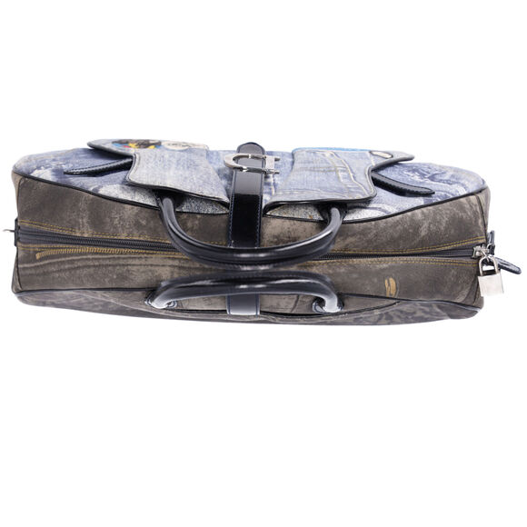 Dior Denim Print Double Saddle Bowler Blue Black Multi Canvas Patent Leather - Picture 8 of 9